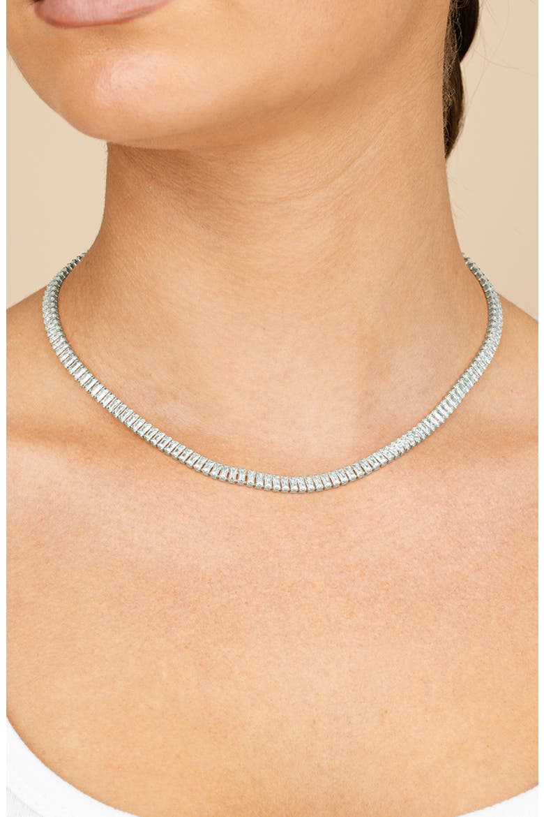 Tapered Baguette Cut Cubic Zirconia Tennis Necklace, Alternate, color, SILVER