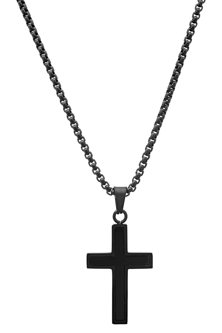 Men's Black Stainless Steel Cross Pendant Necklace, Main, color, BLACK