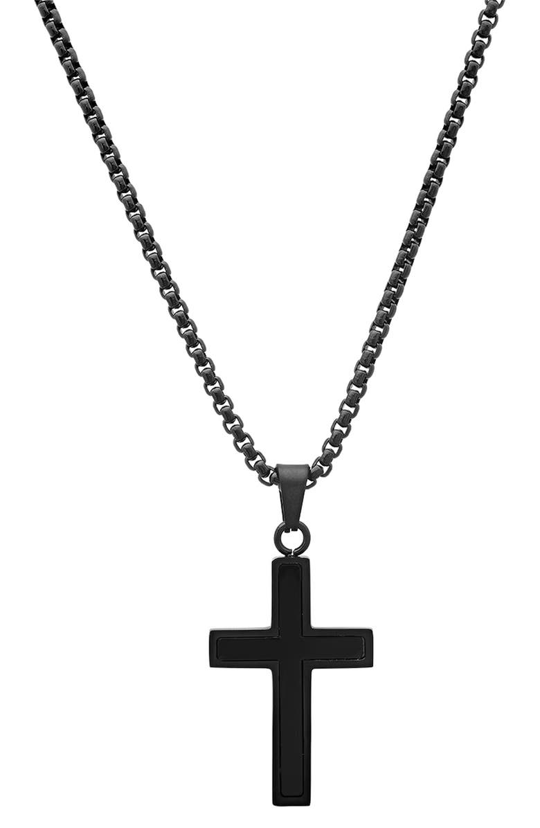 HMY JEWELRY Men's Black Stainless Steel Cross Pendant Necklace, Main, color, Black