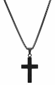 HMY JEWELRY Men's Black Stainless Steel Cross Pendant Necklace