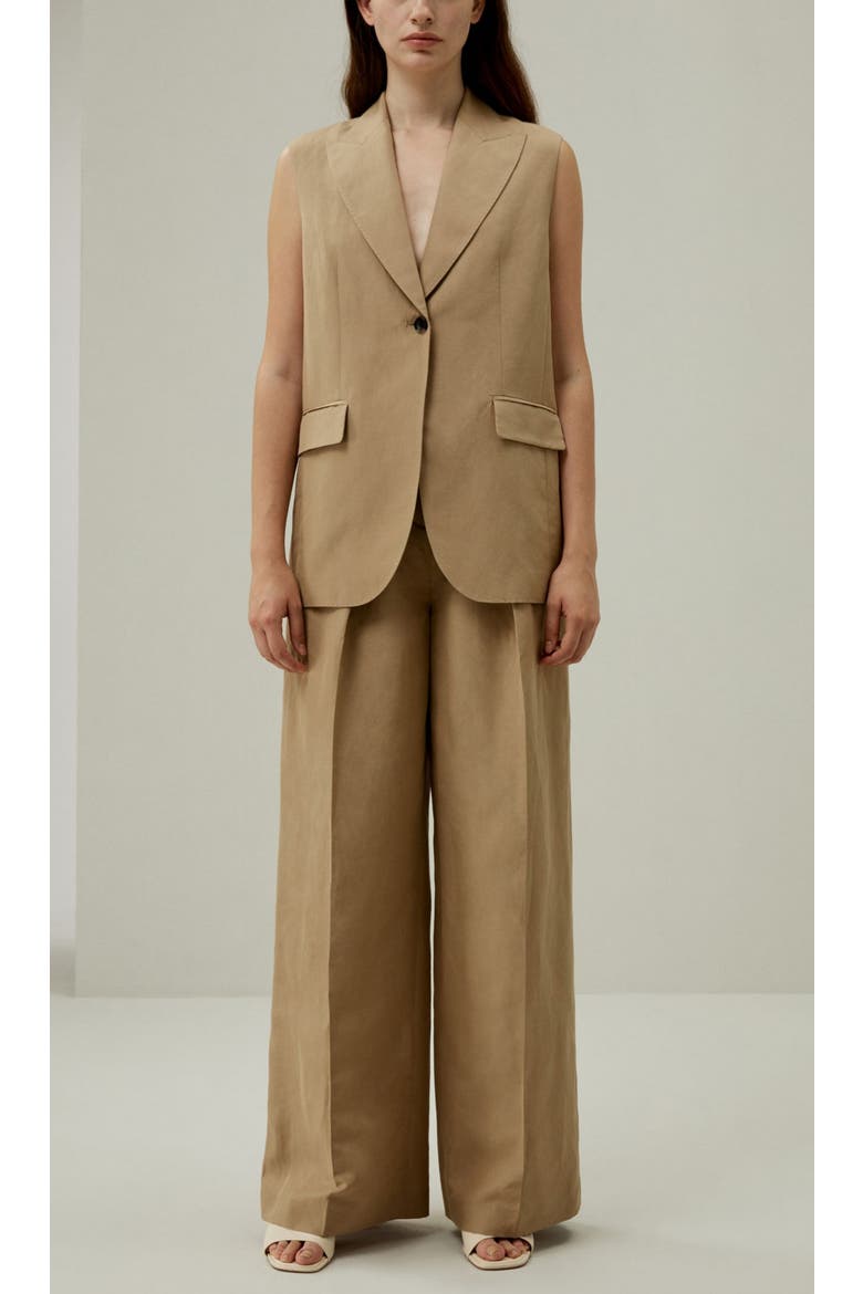 Women's Single Button Sleeveless Lapel Blazer, Alternate, color, Oak