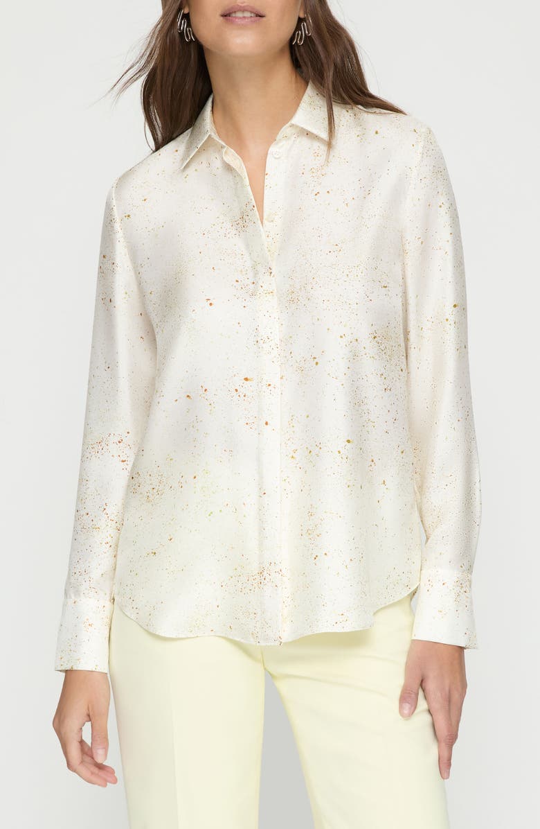 Lafayette 148 New York Scottie Pastel Dust Print Silk Twill Button-Up Shirt, Main, color, 