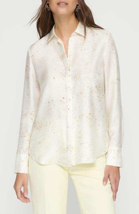 Scottie Pastel Dust Print Silk Twill Button-Up Shirt