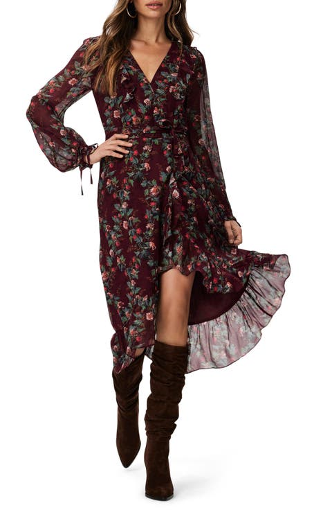 Veranda Floral Print Long Sleeve Silk Wrap Dress