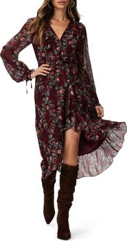 PAIGE Veranda Floral Print Long Sleeve Silk Wrap Dress