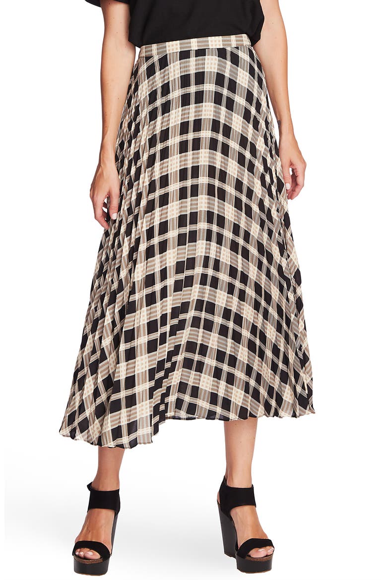 Highland Plaid Pleated Skirt, Main, color, RICH BLACK