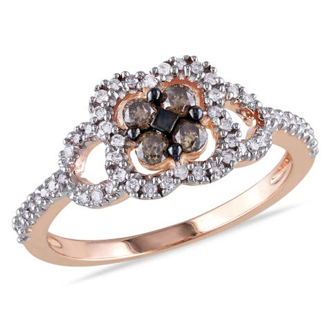 Brown & White Diamond Floral Ring 10k