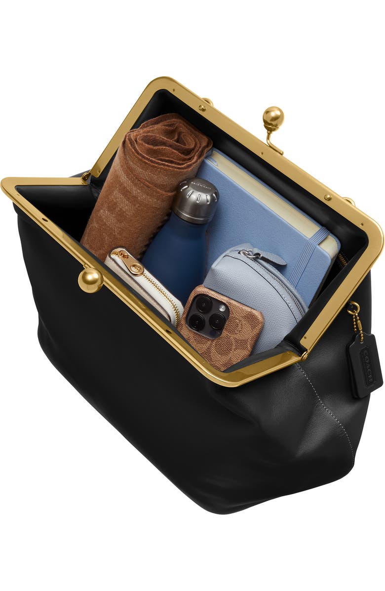 COACH Large Kiss Glovetanned Leather Frame Clutch, Alternate, color,