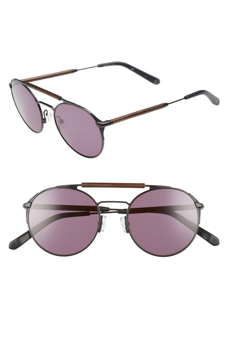 Bandon 52mm Round Sunglasses, Main, color, BLACK/ WALNUT/ GREY