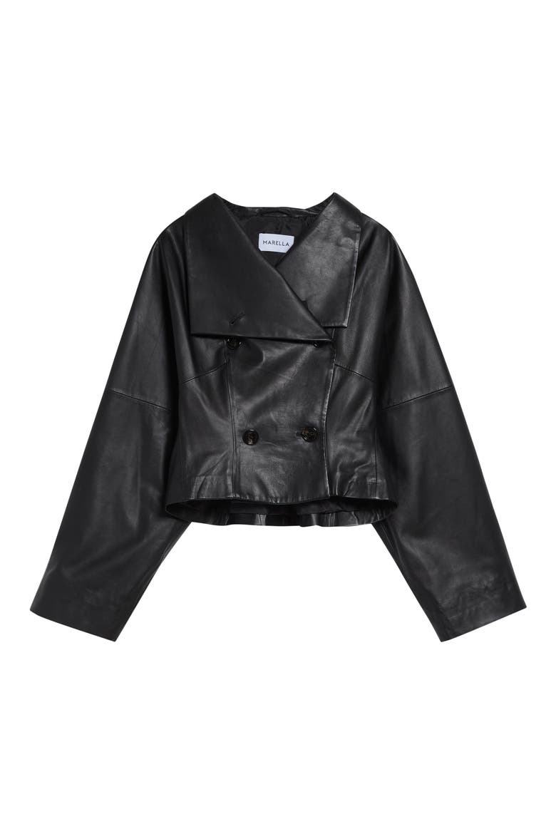 Leather Double Breasted Jacket, Alternate, color, BLACK