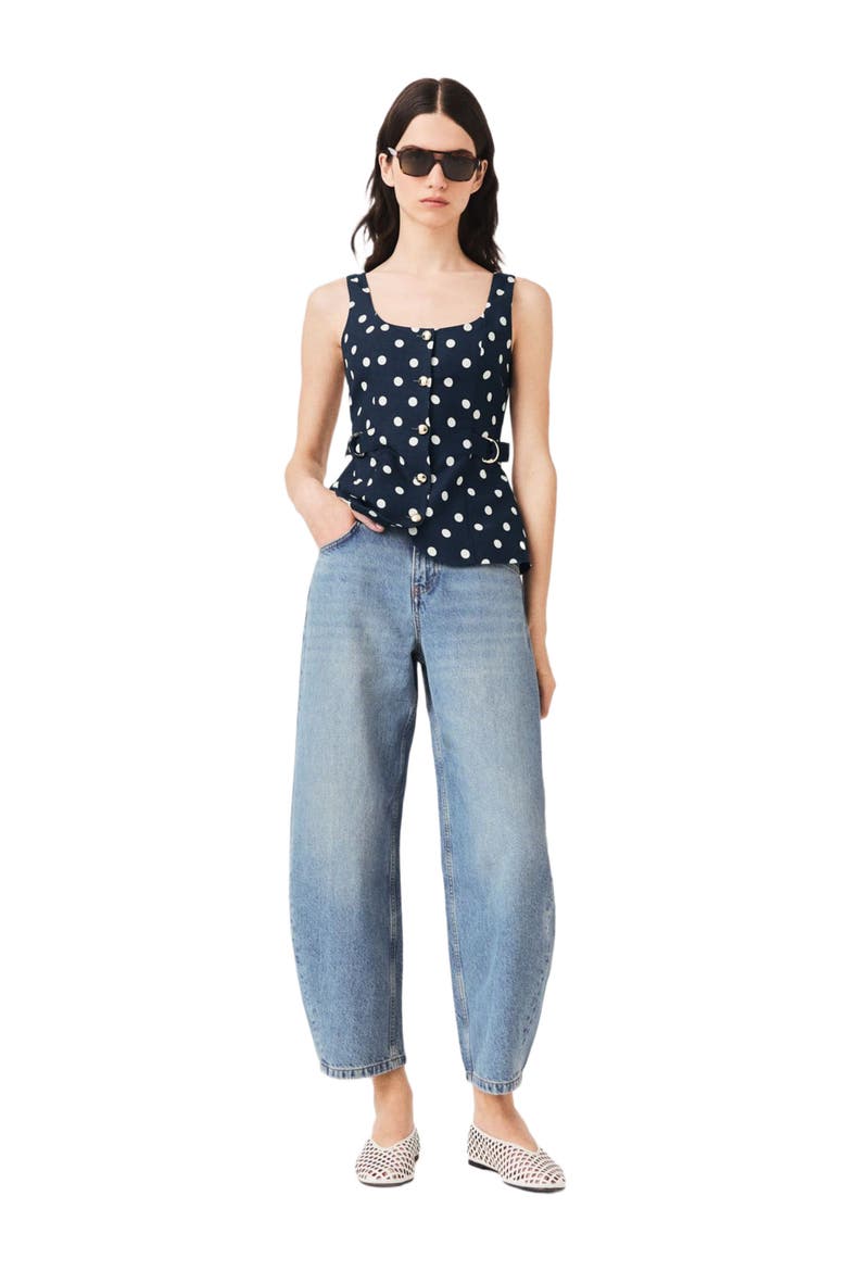 Long linen blend vest, Main, color, Navy dots print