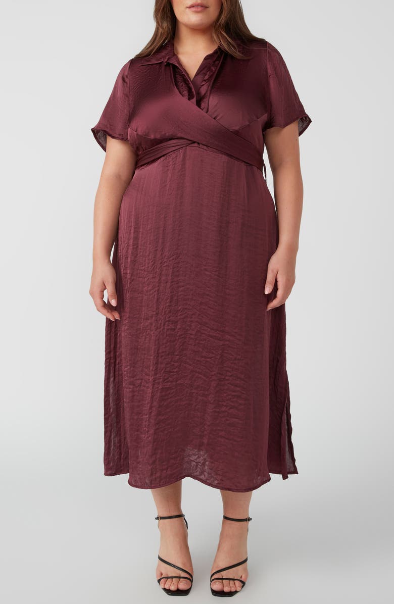 Estelle Oasis Tie Back Satin Midi Dress, Main, color, Garnet