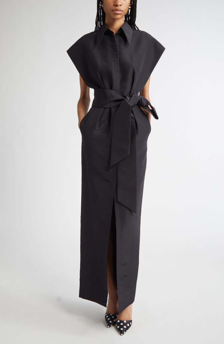 Carolina Herrera Cap Sleeve Silk Faille Column Trench Dress, Main, color, 