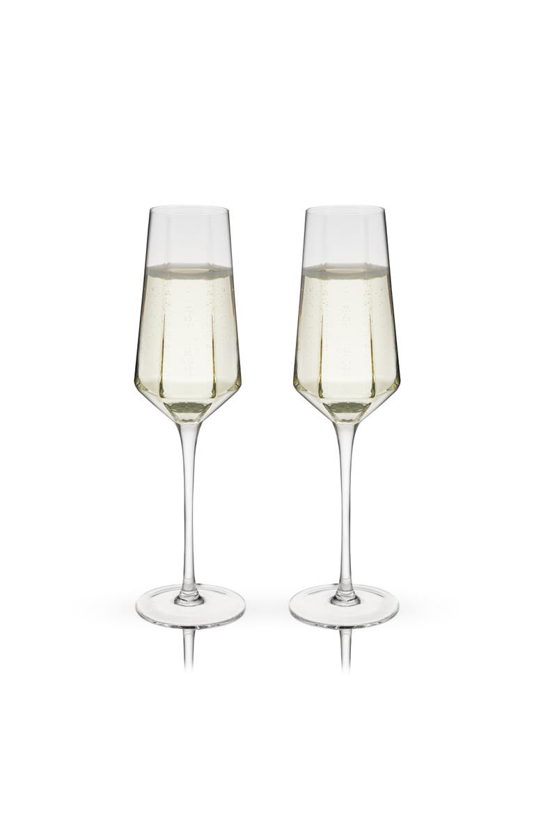 Viski Seneca Crystal Stemmed Champagne Flutes Set of 2, Alternate, color, Clear