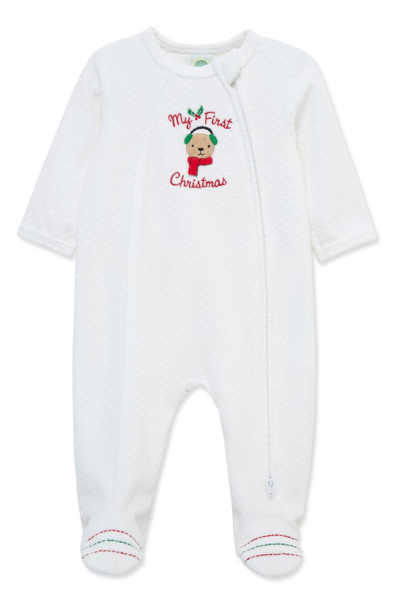 Little Me Merry Bear Holiday Velour Footie, Main, color, White