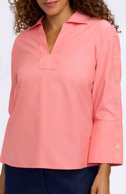 Lainey Button Accent Cotton Popover Top