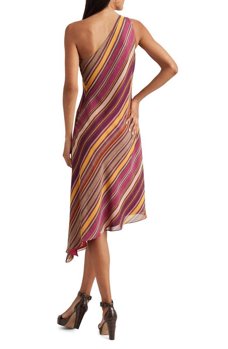 Lauren Ralph Lauren Stripe One Shoulder Asymmetric Hem Midi Dress, Alternate, color, 
