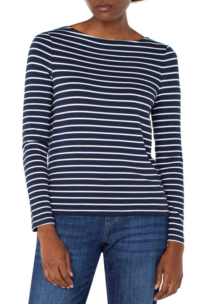Stripe Boat Neck Long Sleeve Top, Main, color, DARK NAVY WHITE STRIPE