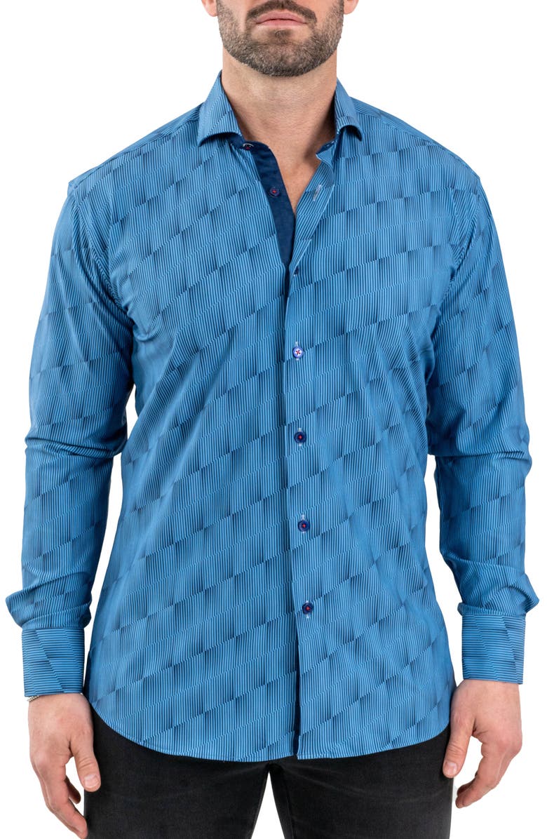 Maceoo Einstein Stretch Optical Button-Up Shirt, Main, color, Blue