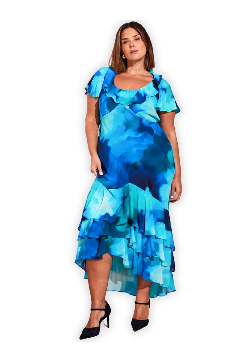 Scoop Neck Ruffle Dress, Main, color, Blue