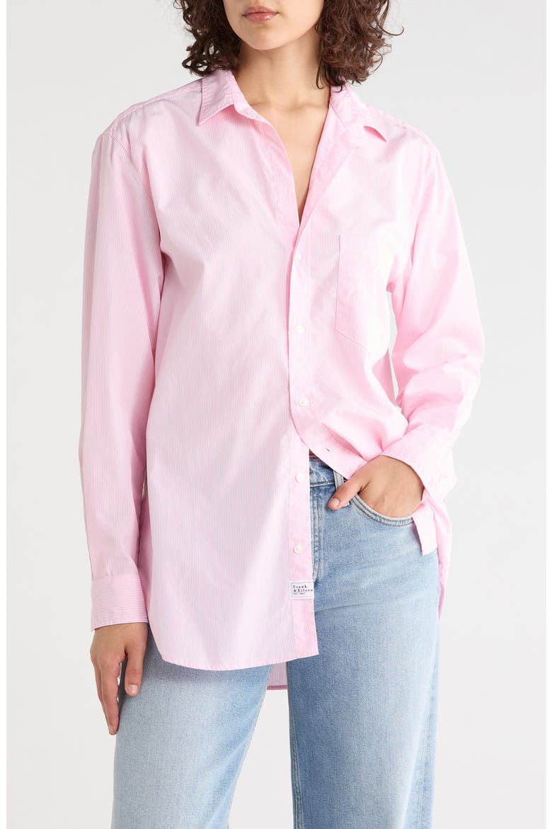 Boyfriend Button-Up Shirt, Main, color, THIN PINK STRIPE