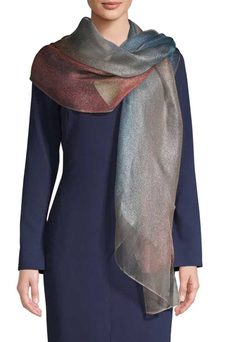 Ombré Shimmer Silk Scarf, Main, color, PINK