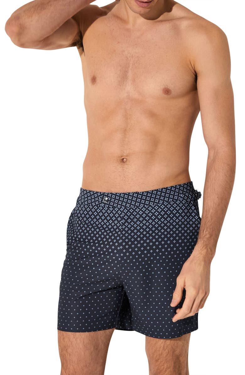 Reiss Darli Gradient Geo Print Side Adjuster Swim Trunks, Alternate, color, Navy