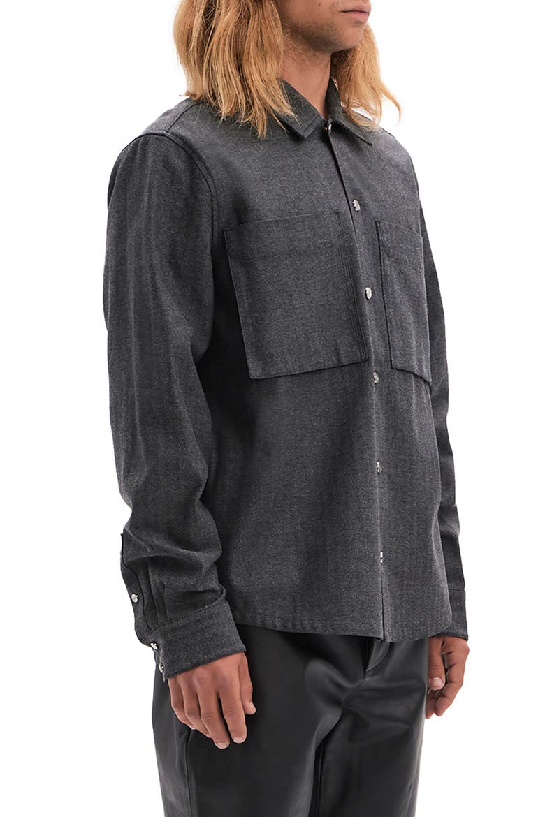 Ferro Herringbone Snap-Up Cotton & Wool Blend Overshirt, Alternate, color, WOOD GREY
