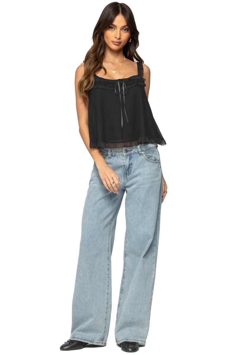 EDIKTED Ruffle Mesh Babydoll Tank Top, Alternate, color, Black