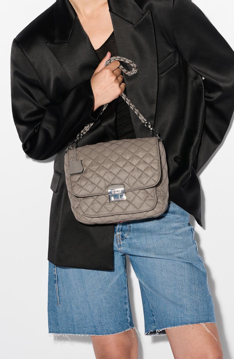 MZ Wallace Medium Crosby Lock Quilted Nylon Crossbody Bag, Alternate, color, Morning Dove