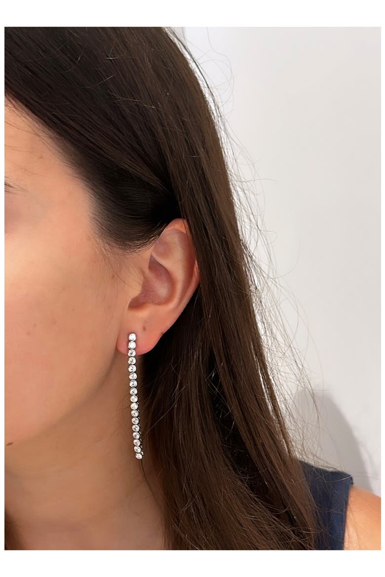 Round Bezel Set Drop Earrings, Alternate, color, SILVER