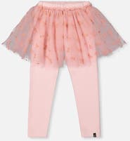Deux par Deux Rib Leggings with Integrated Tulle Skirt