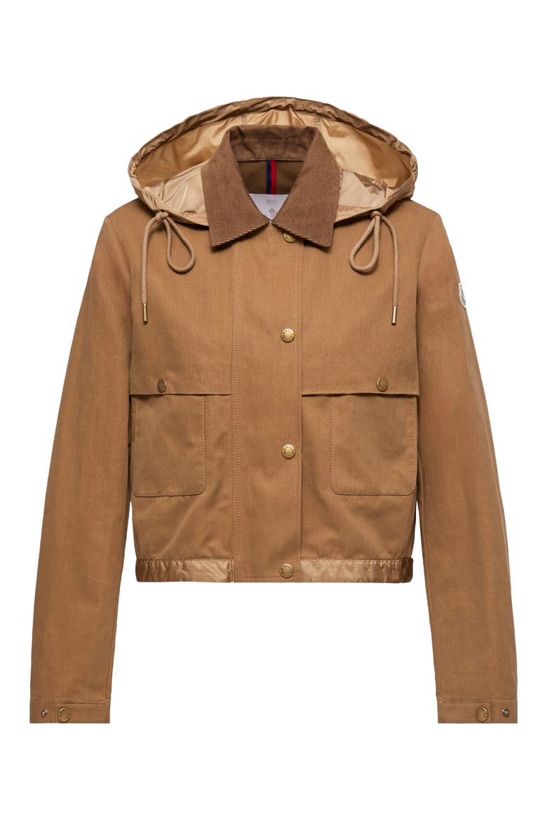 Aconitum Mixed Media Shirt Jacket with Detachable Hood, Main, color, BROWN