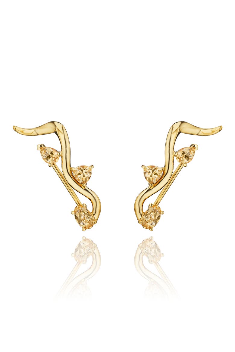 Mirage Orange Sapphire Ear Climbers, Main, color, YELLOW GOLD