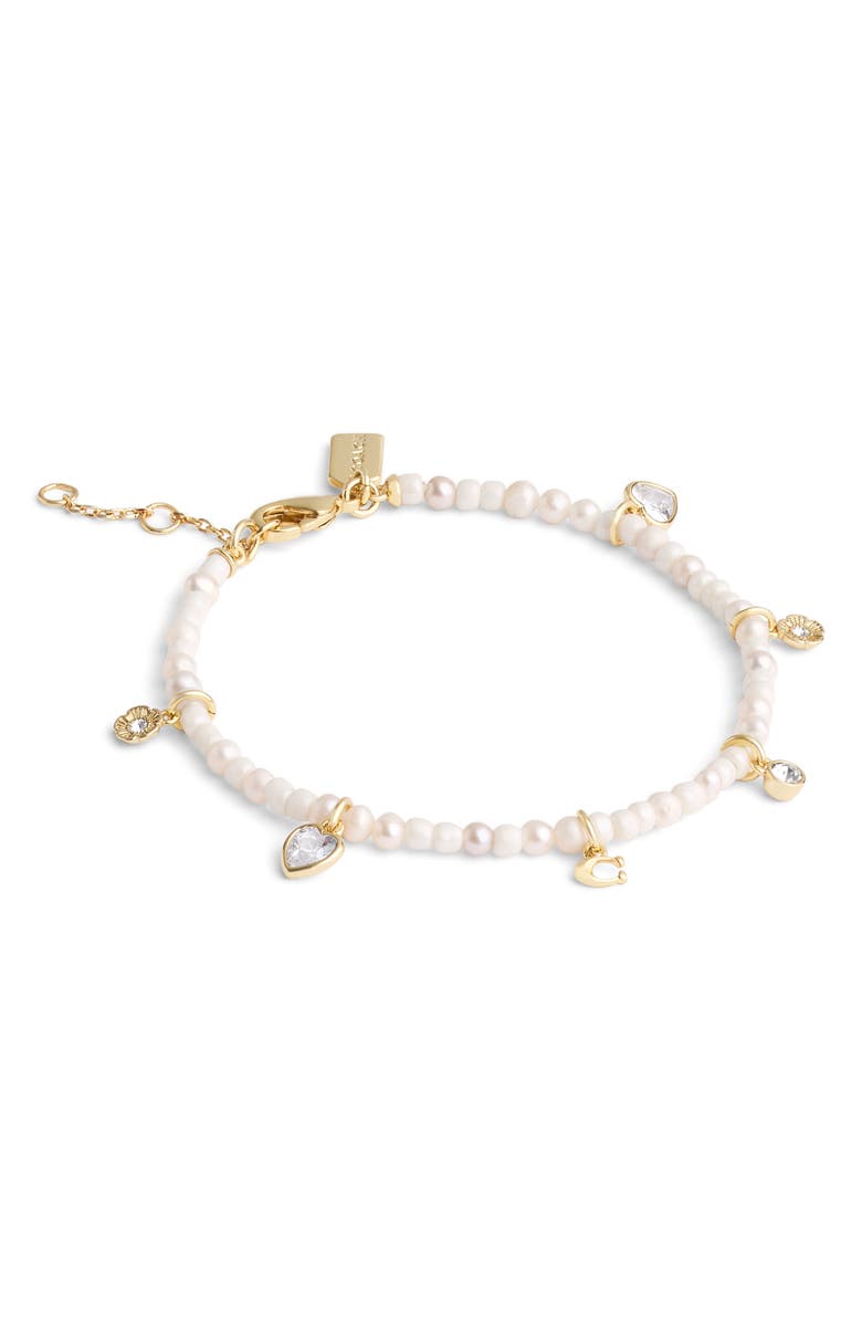 COACH Crystal Charm Imitation Pearl Bracelet, Alternate, color, 