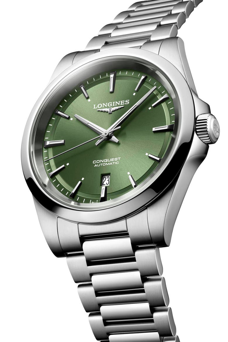 Conquest Automatic Bracelet Watch, 41mm, Alternate, color, GREEN