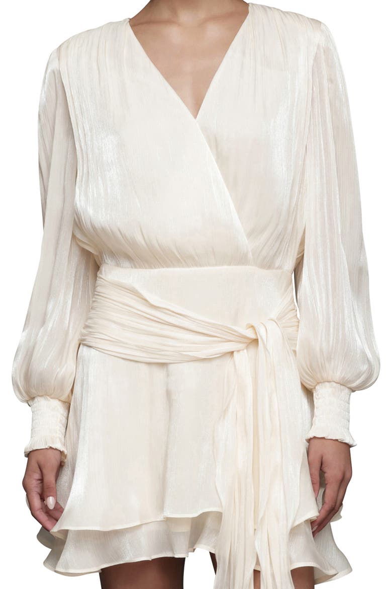 Long Sleeve Faux Wrap Minidress, Alternate, color, CREAM