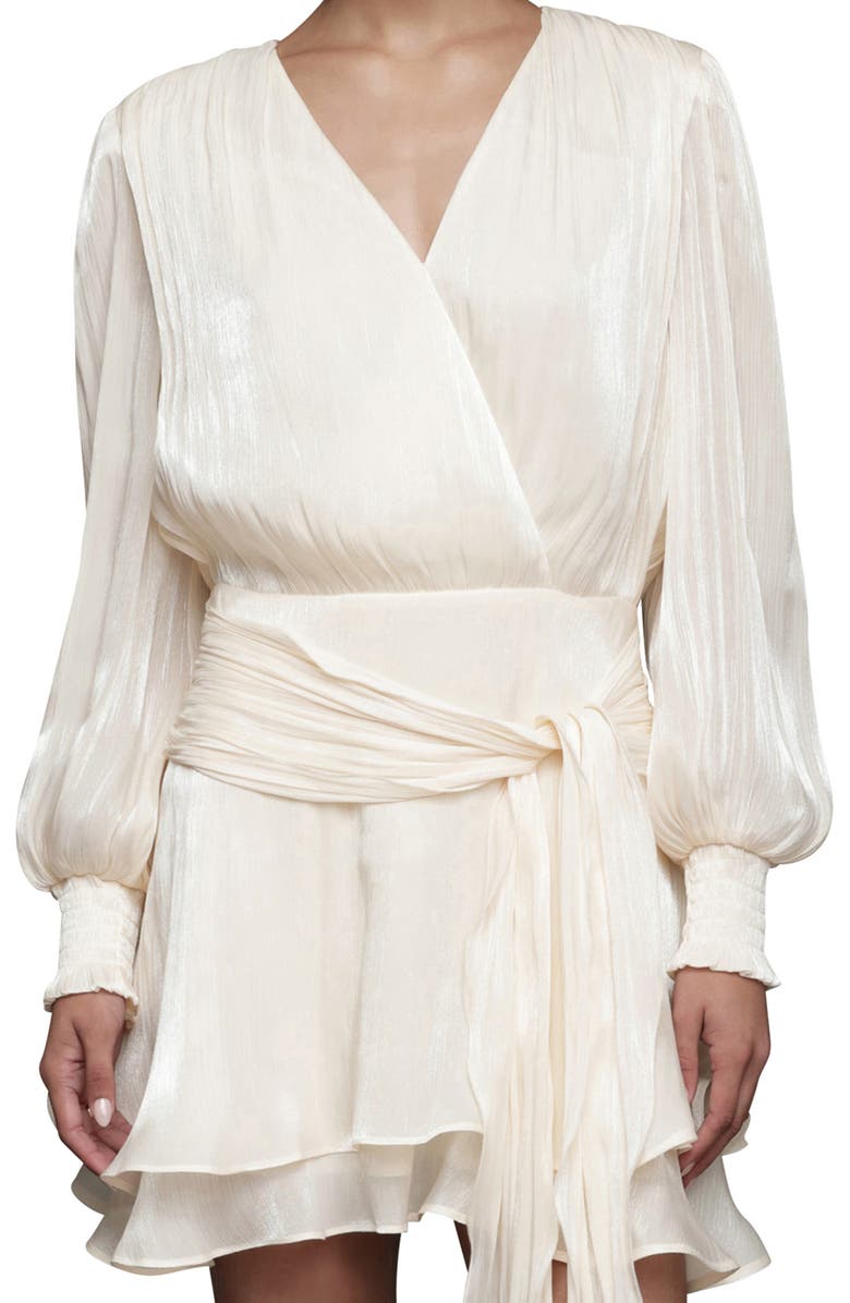 Avec Les Filles Long Sleeve Faux Wrap Minidress, Alternate, color, Cream