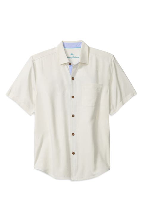Let's Meet for Drinks Short Sleeve Silk Button-Up Shirt