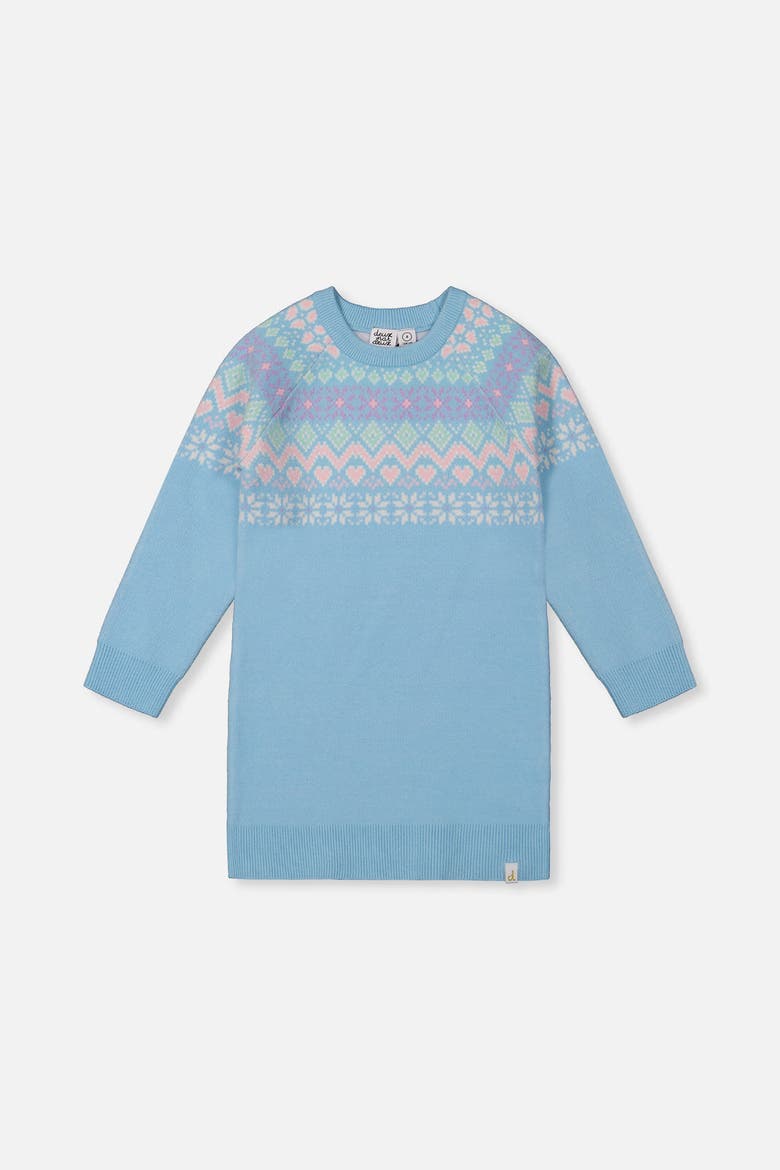 Knit Fair Isle Yoke Raglan Sleeve Dress, Main, color, Light Blue