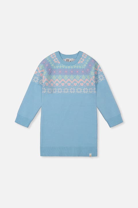Knit Fair Isle Yoke Raglan Sleeve Dress