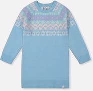 Deux par Deux Knit Fair Isle Yoke Raglan Sleeve Dress