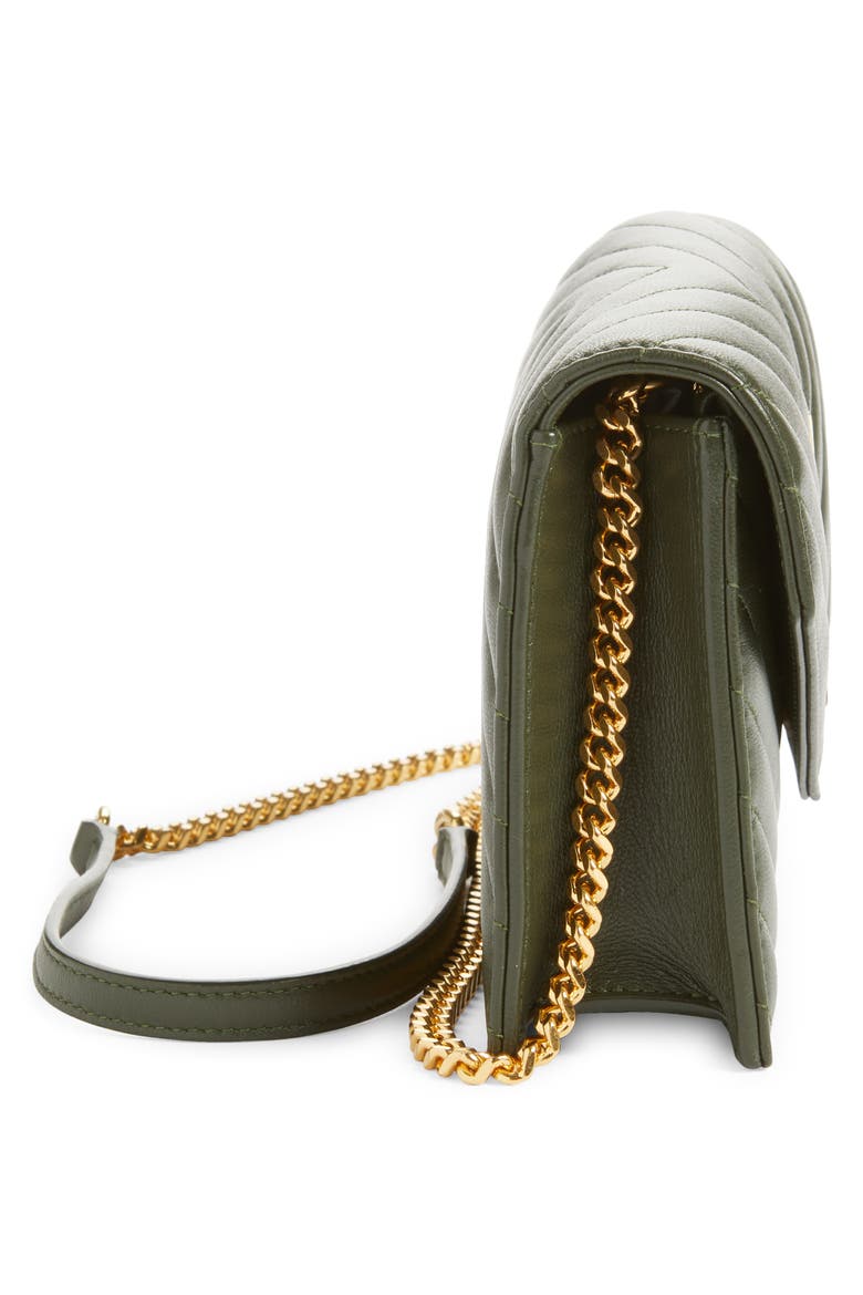 Cassandre Quilted Leather Wallet on a Chain, Alternate, color, OLIVE WOOD