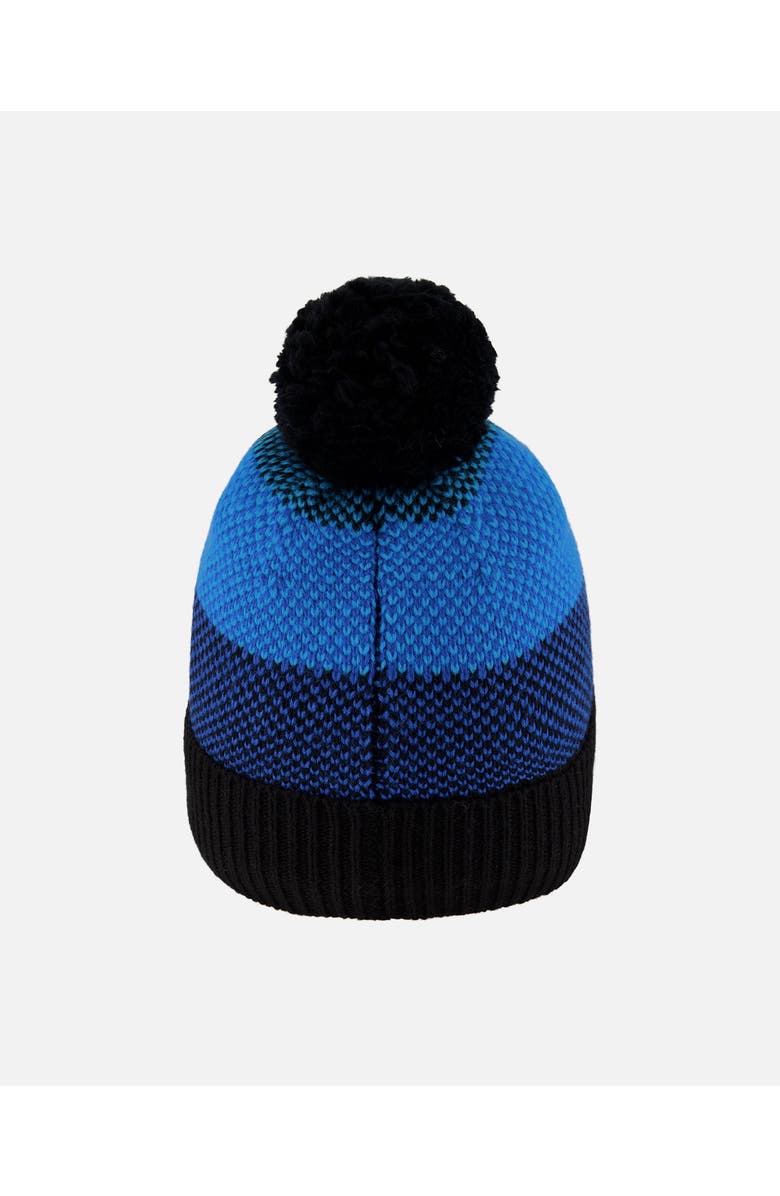 Deux par Deux Winter Knit Hat with Pompom and Lining, Alternate, color, Black And Blue