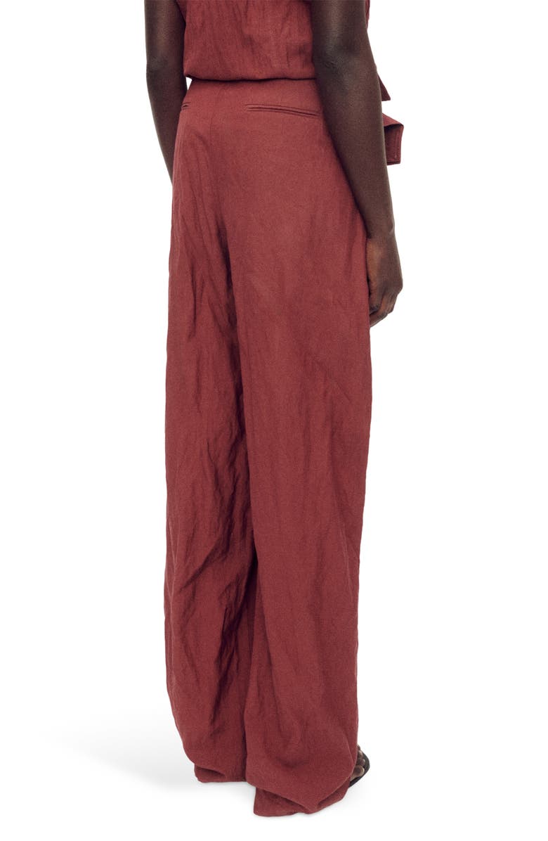 MANGO Pleated Wide Leg Pants, Alternate, color, Wine