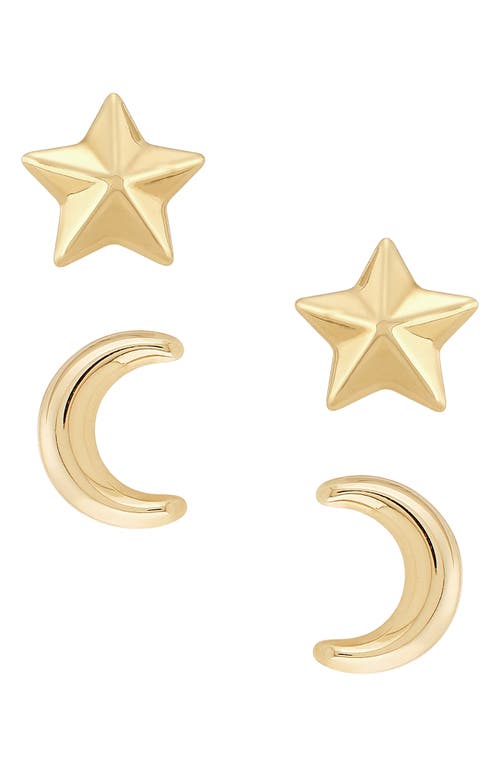 Frankie & Zoe 2-pack Moon & Star Stud Earrings In Yellow Gold