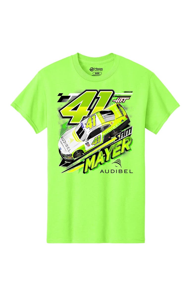 STEWART-HAAS RACING Men's Stewart-Haas Racing Team Collection Neon Green Sam Mayer Audibel Car T-Shirt, Alternate, color, Neon Green