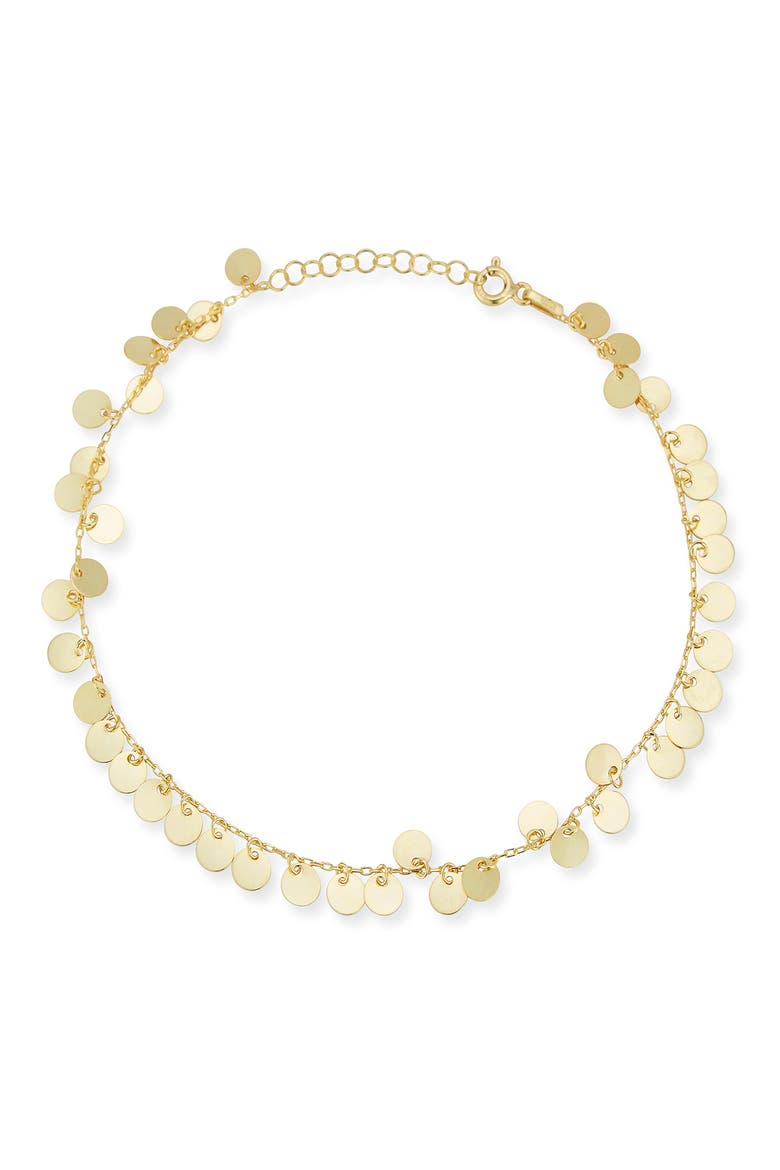 14K Gold Vermeil Disc Charm Anklet, Main, color, GOLD