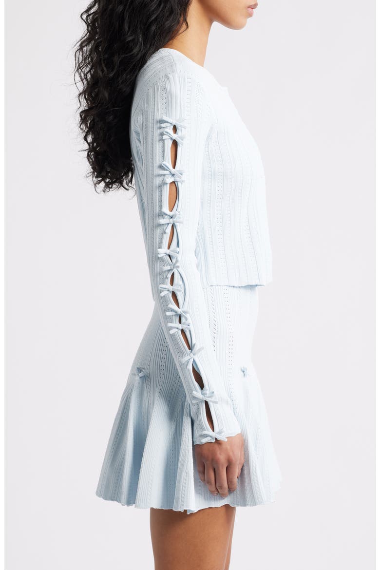 Zoriah Pointelle Tie Sleeve Cardigan, Alternate, color, ICICLE BLUE