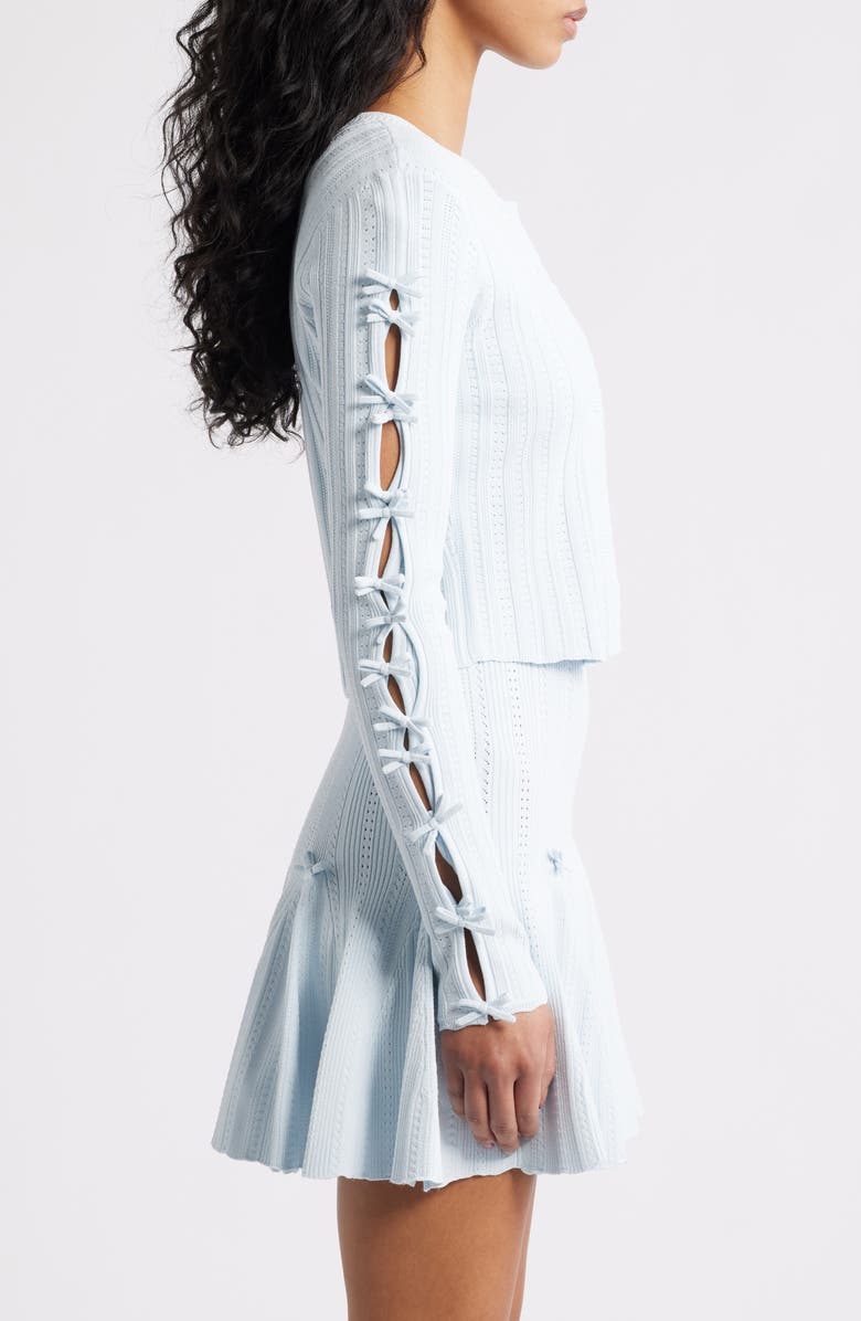 LoveShackFancy Zoriah Pointelle Tie Sleeve Cardigan, Alternate, color, Icicle Blue